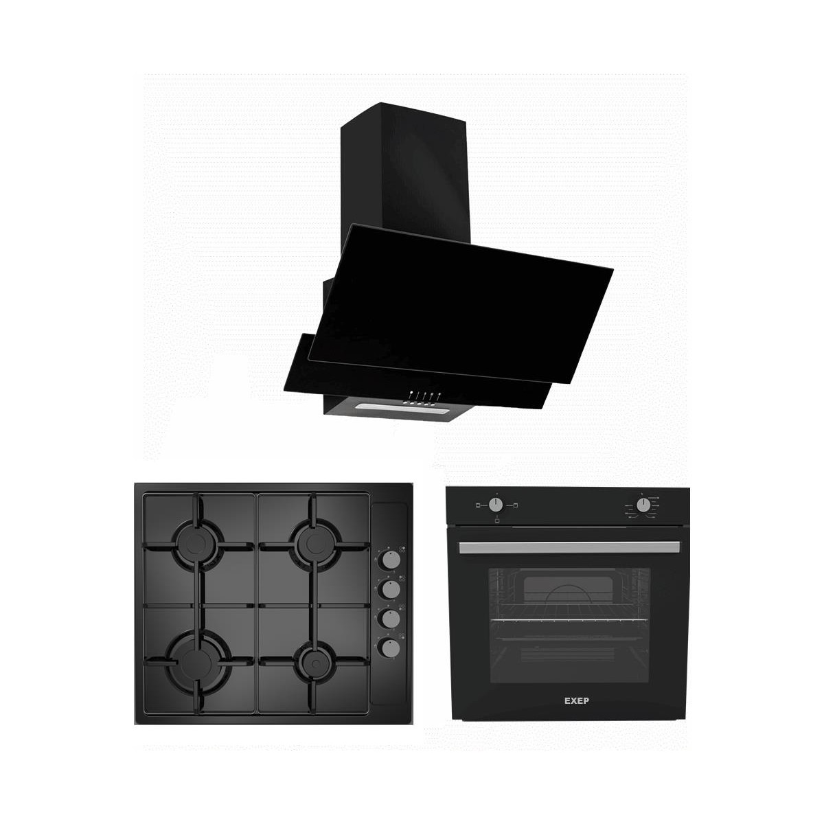 Exep  Basic Eğik Siyah  3 Lü Ankastre Set (ED401-EO330-EF200)